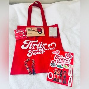Red Tirtir Tote Bag with Accessories and beauty samples